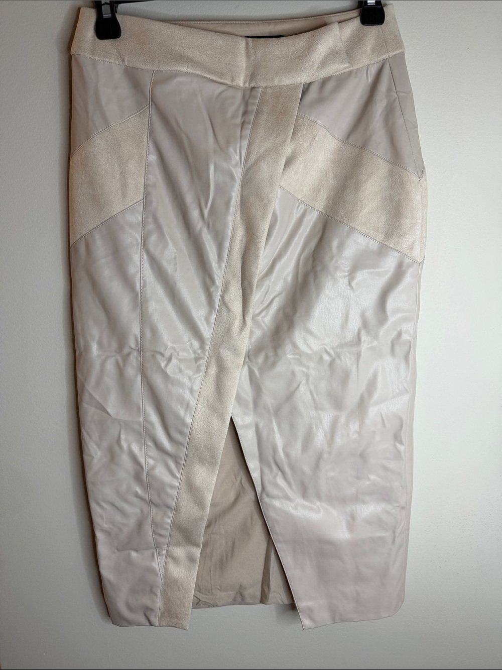 Fate Cream Faux Leather Pencil Skirt